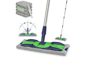 Microfiber Flat Mop Wood Floor Mop for Floor Cleaning - MEXERRIS Hardwood Floor Mop with 4X Washable Pads,Wet Dust Mops with Adjustable Handle Flat Mop Home Commercial Use for Hardwood Laminate Tiles