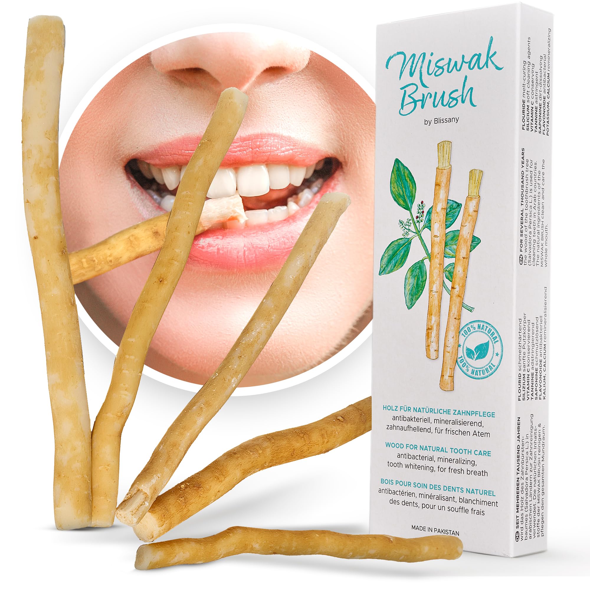 BLISSANY Miswak Toothbrush 5-Pack – Natural Siwak Sticks for Teeth Whitening – Traditional Wooden Organic Toothbrush – Eco-Friendly, Vegan & Chemical-Free Oral Care – 5 Pieces
