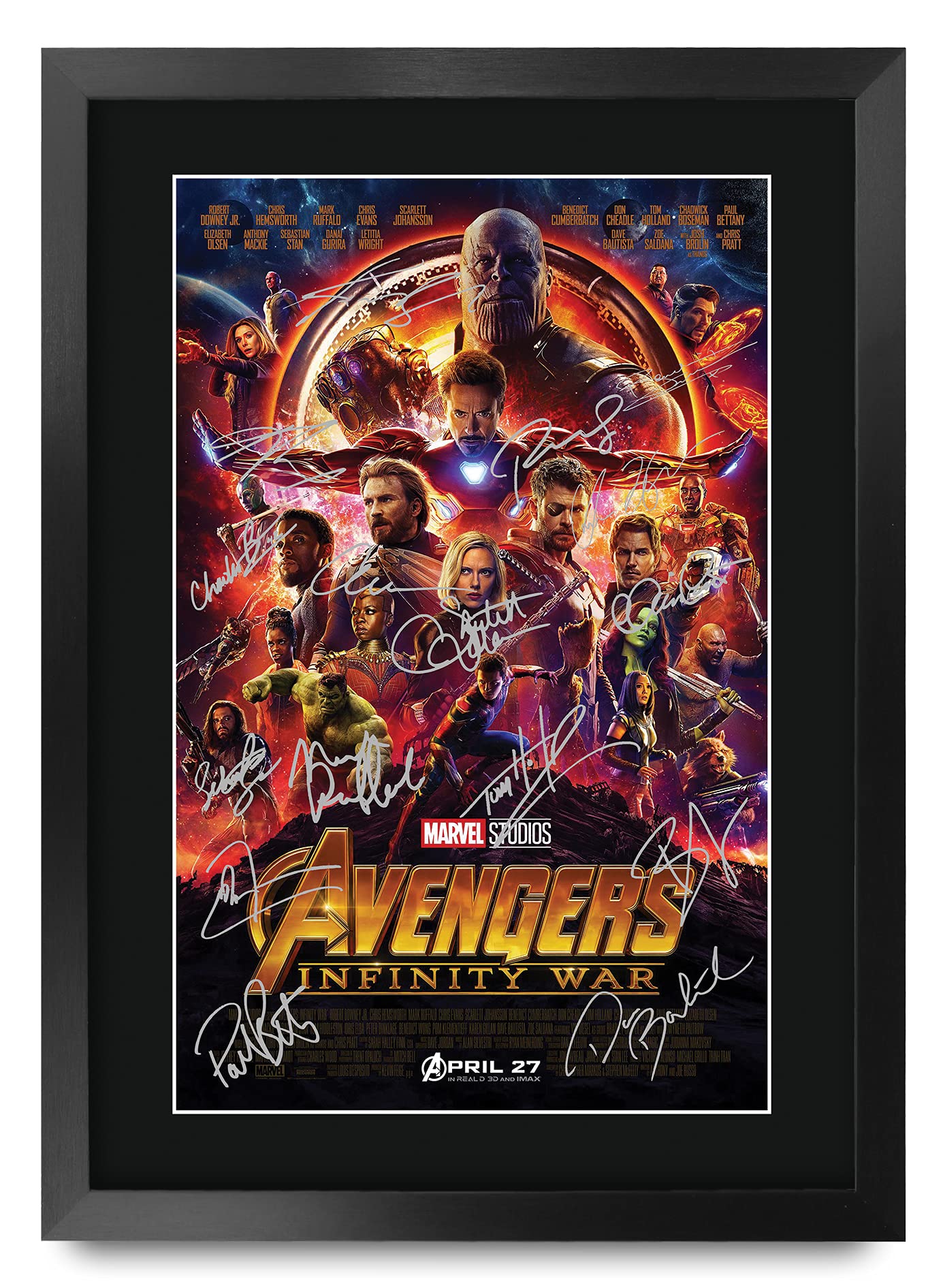 HWC Trading A3 FR Avengers Infinity War Movie Poster Robert Downey Jr Chris Evans Chris Hemsworth Signed Gift FRAMED A3 Printed Autograph Film Gifts Print Photo Picture Display — image 1
