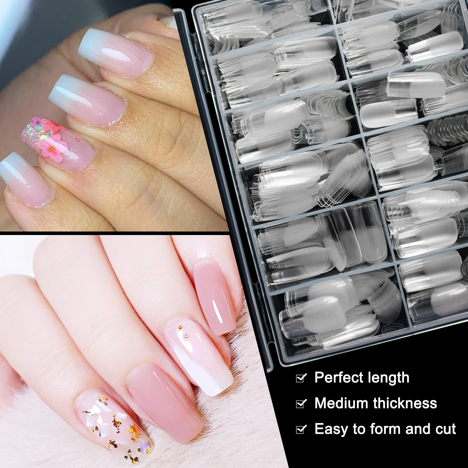 AORAEM Square Nail Tips 600 PCS Artificial Full Cover Nail Tips Soft Clear Nail Tips 12 Sizes Acrylic Medium Square Press on Nails Tapered Square False Nails with Box for Home DIY Nail Salon - Image 5