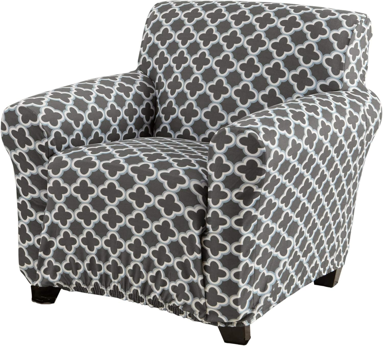 Slipcovers - Great Bay Home Printed Twill Arm Chair Slipcover. One Piece Stretch and Strapless Arm Chair Cover for Living Room. Fallon Collection Slipcover. (Charcoal)