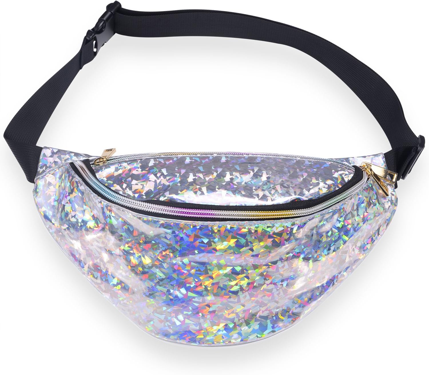 Miracu Neon Holographic Fanny Pack, 80s Cute Fashion Fanny Packs for Women Girls, Shiny Waist Pack Bum Bag for Rave, Festival, Party, Travel (Diamond Silver)