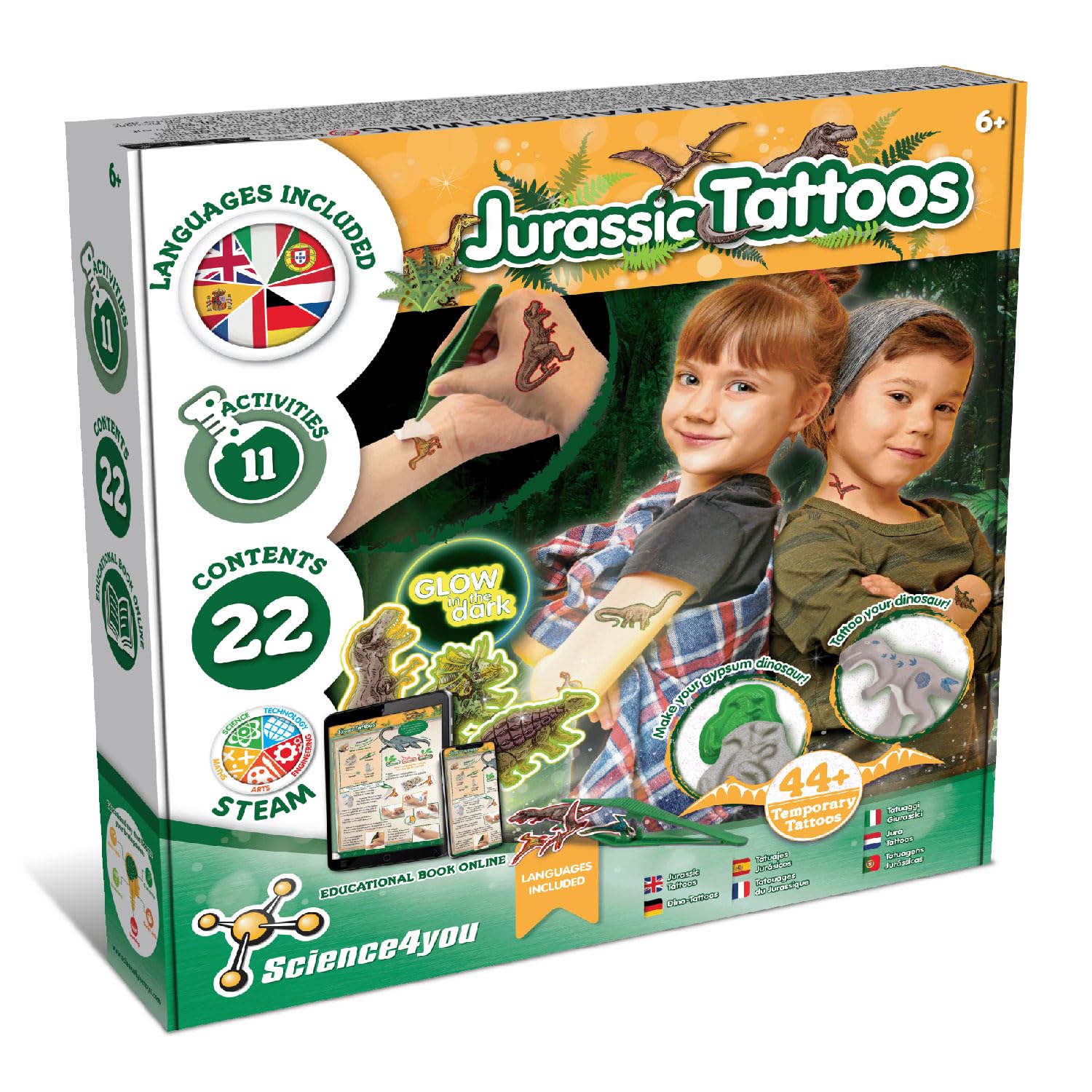 Science4you Jurassic Temporary Tattoos for Kids - Dinosaur Temporary Tattoos for Boys and Girls, Make You Own Dinosaur Tattoos, Dinosaur Games and Toys, Dinosaur Gift for Boys and Girls age 6+