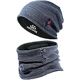 Winter Mens Beanie Hat Scarf Warm Fleece Lined Windproof Knit Ski Women Beanie Skull Cap Neck Warmer Gaiter Set