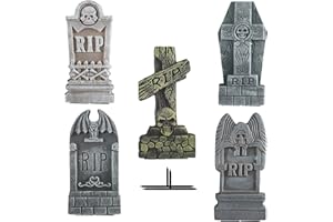 FUNPENY Halloween Foam RIP Tombstones, 5 Pack 17" Headstone Decorations for Halloween Graveyard, Yard, Garden, Tombstone Decorations Outdoor
