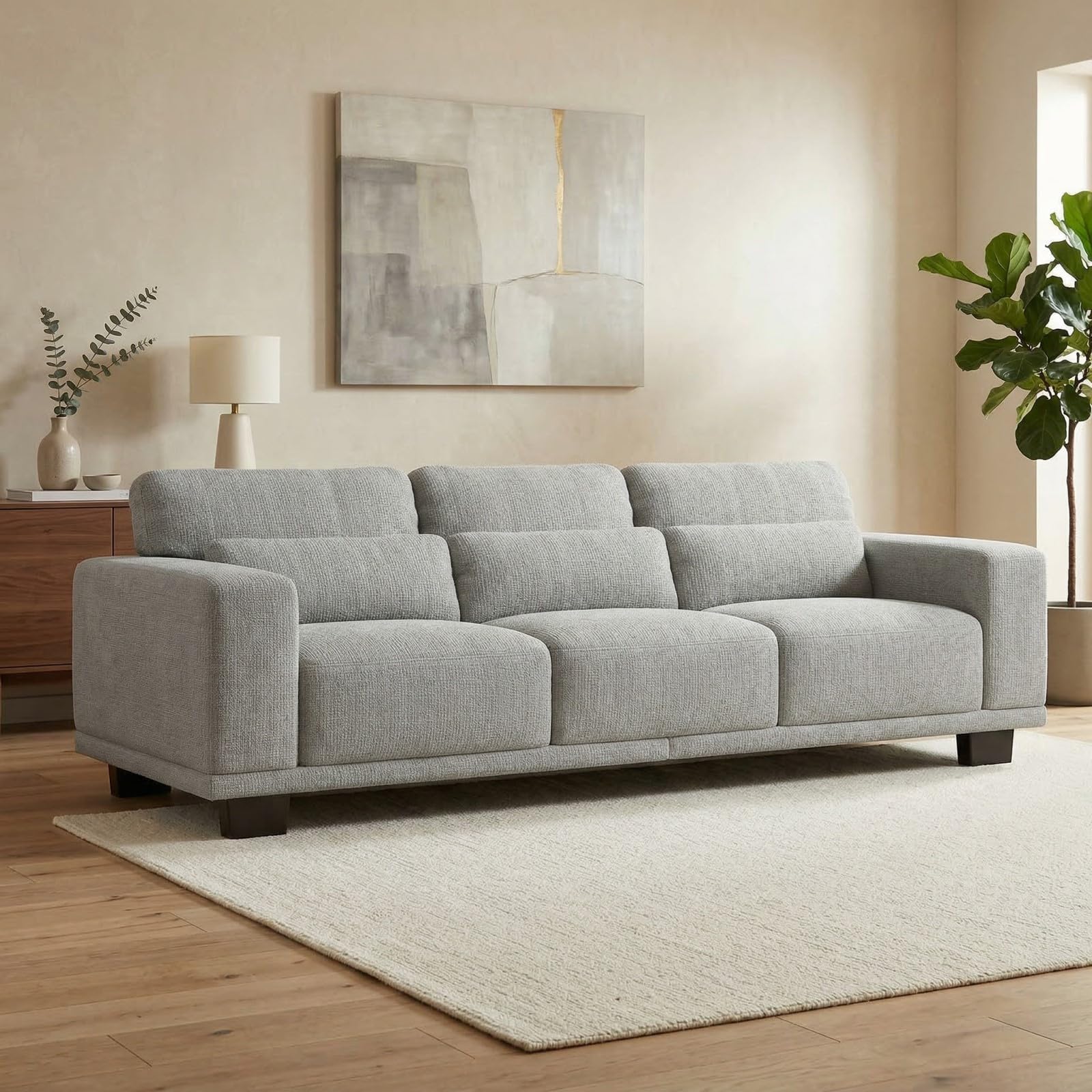 Photo 1 of Marsail 89" Couch, 3-Seater Modern Sofa with Deep Seats, Comfy Upholstered Linen Sofas for Living Room, Apartment, Light Grey