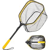 Floating Fishing Net for Fly Fishing, Foldable Landing Net | 31.2" Length, 15"x11.8" Hoop, Fish Net with Rubber Coated Polyethylene Mesh for Bass, Trout, Kayak &amp; Boat Fishing