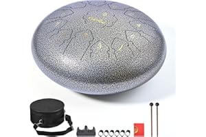 LIEKE Steel Tongue Drum 12 inch 13 Notes Handpan Drums for Zen Yoga Meditation Sound Healing,Percussion Instrument,Hand pan Drum for kids Adults with Bag (Sliver)
