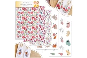 Keoker Flower Transfer Paper for Polymer Clay - 6 Design 12 Pcs Transfer Paper Clay, Floral Polymer Clay Transfer Sheets for Earring Making, Working with Polymer Clay Cutters (Transfer stickers paper)