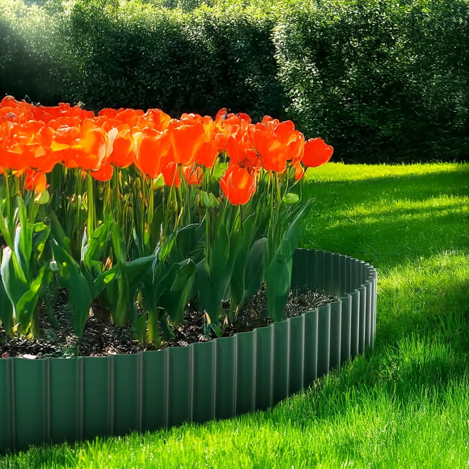 Garden Mile Green Garden Border Edging 9M - Easy Install - Durable & Flexible Garden Edging - 15CM Tall - Weather Resistant Landscape Dividers - Plastic Border Edging Roll