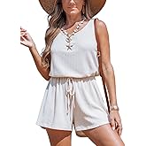 CUPSHE Womens Summer Casual Sleeveless Romper Overalls One Piece Jumpsuit Beach Cover Up Vacation Summer Outfits