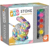 MindWare Paint Your Own Stone Bunny Rabbit Mosaic Craft Kit | Peel-and-place sticker mosaics that reveal a hidden picture. Includes 1 cement stone and 12 paints.