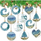 AceOrbit 12 Pcs Beach Ornaments for Tree Ocean Winter Coastal Decoration Acrylic Tropical Nautical Snowman Starfish Seashell Hanging Ornaments Beachy Themed Pendant Gifts for Party Favor Holiday