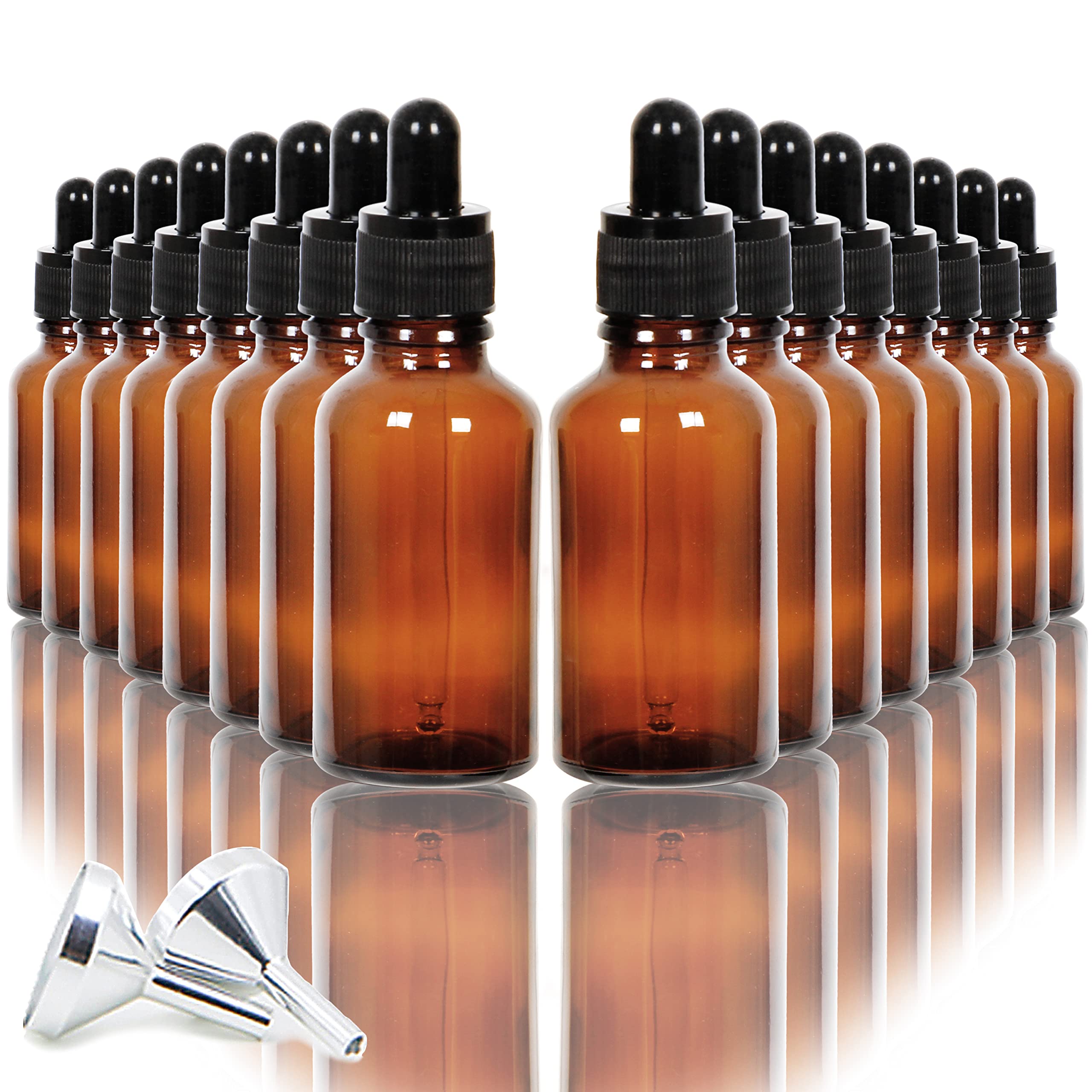 Youngever 16 Pack 30ML Amber Glass Dropper Bottles for Essential Oil, 2 Stainless Steel Mini Funnels