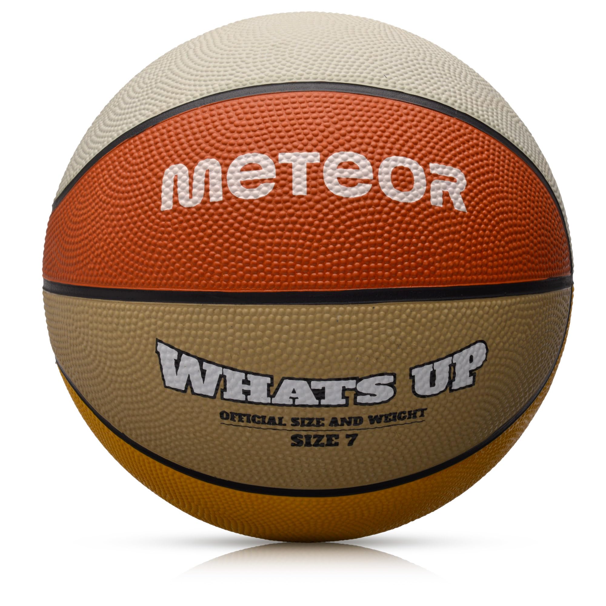 meteor - What's Up Kids' Basketball – Soft Ball for Children Aged 4–8, Ideal for Training and Outdoor Play - Abrasion Resistant, Non-slip Surface - Size 7 - Colour: Orange/Beige