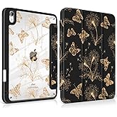 MEEgoodo Case for iPad A16 11th Generation 11 inch 2025/10th Gen 10.9 inch 2022,Cover with Clear Acrylic Back Shell,Tablet Case with Pencil Holder+Auto Wake/Sleep+Trifold Stand,Butterflies &Dandelions