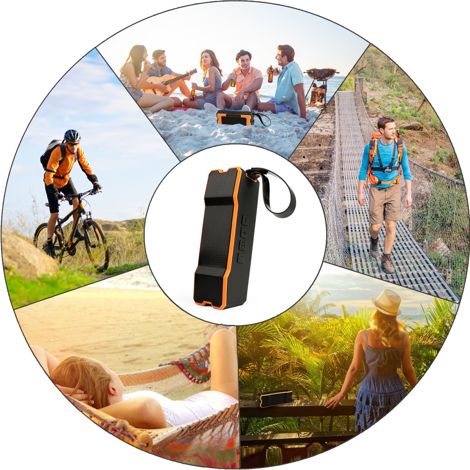 Bluetooth Waterproof Speakers, Fivanus Waterproof Portable Wireless Speakers Outdoor/Indoor Dustproof Shockproof Speakers Dual Enhanced Bass Driver(Low Harmonic Distortion and Superior Sound) (w/ Hands-Free Calling up to 30 Hrs Playtime)