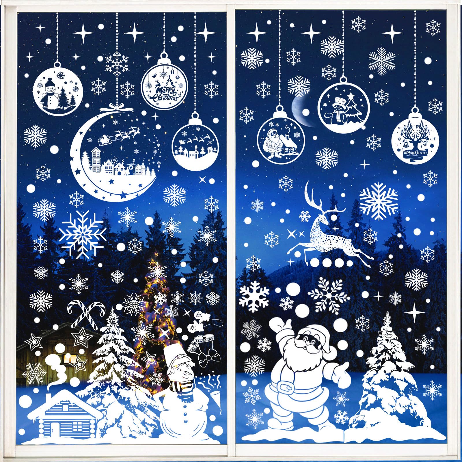 Christmas Window Stickers, 260 Pcs Double Sided Cling, 9 Sheet Reusable White Static Decal for Window Decorations