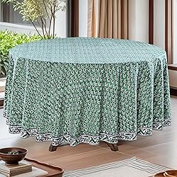 Ridhi Basil Green 100% Cotton Round 110 Tablecloth