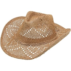 Straw Cowboy Cowgirl Hats for Women Men Shapeable Short Brim Beach Hat Western Sun Hats for Rodeo Country Party