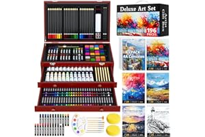 FORYOOMI 196 Piece Deluxe Art Set with 5 Drawing Pads, Painting Drawing Art Supplies, Acrylic Paints, Crayons, Colored Pencils Set in Wooden Case, Art Kit Gift Box for Kids, Teens, Adults, Artists, Beginners
