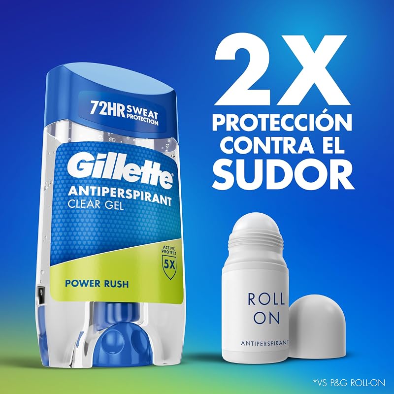 Gel antitranspirante transparente e desodorizante Power Rush para homens, 70 ml x 6