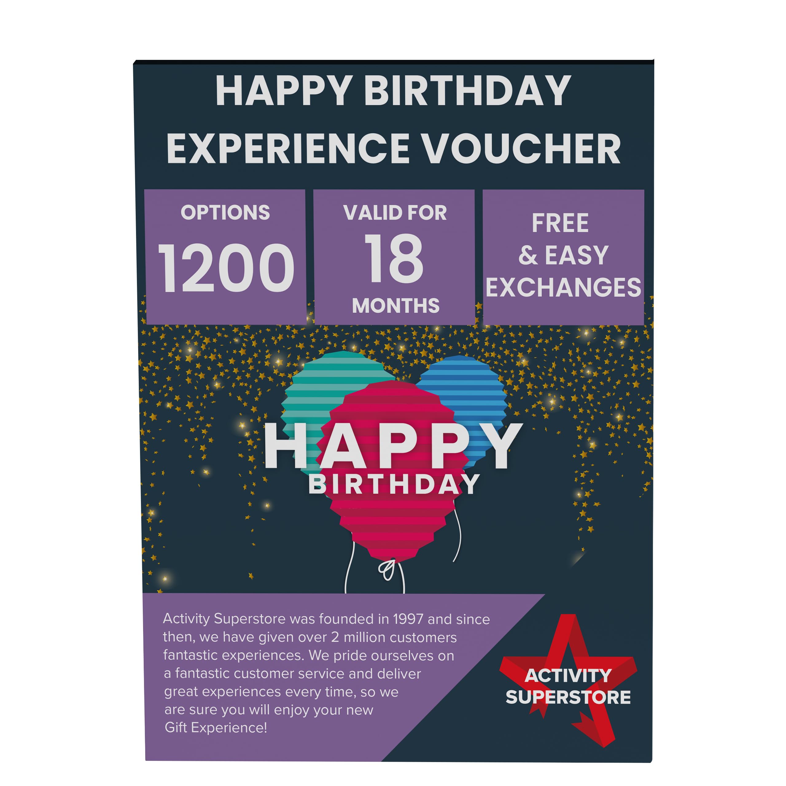 Activity Superstore Happy Birthday Gift Experience Voucher, Choose from 1200 Activities, 18-month Validity, Experience Days, Birthday Gifts, Days Out Gifts