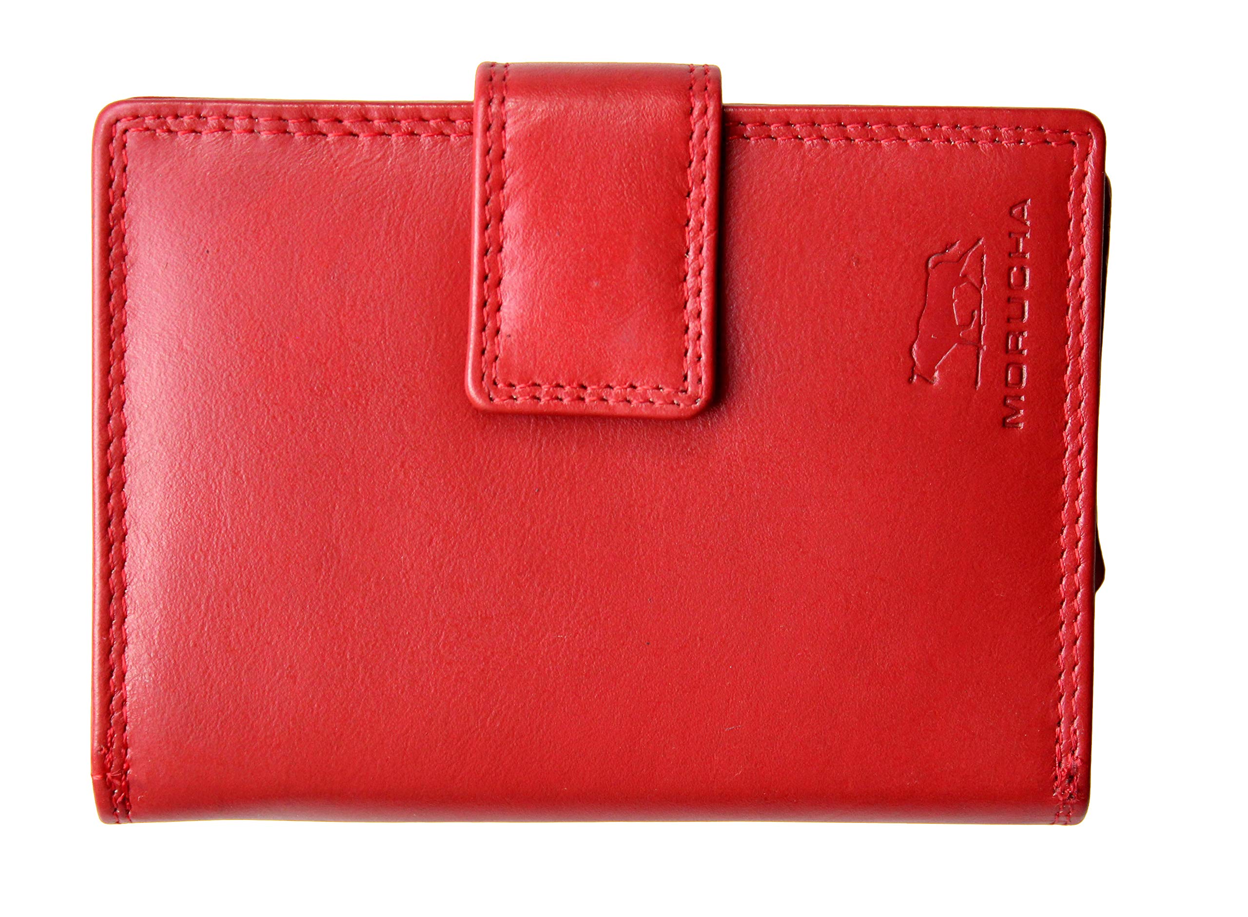 MORUCHA Clutch Wallet for Women Genuine Leather RFID Blocking High Capacity Cardholder Purse M85 (Red)