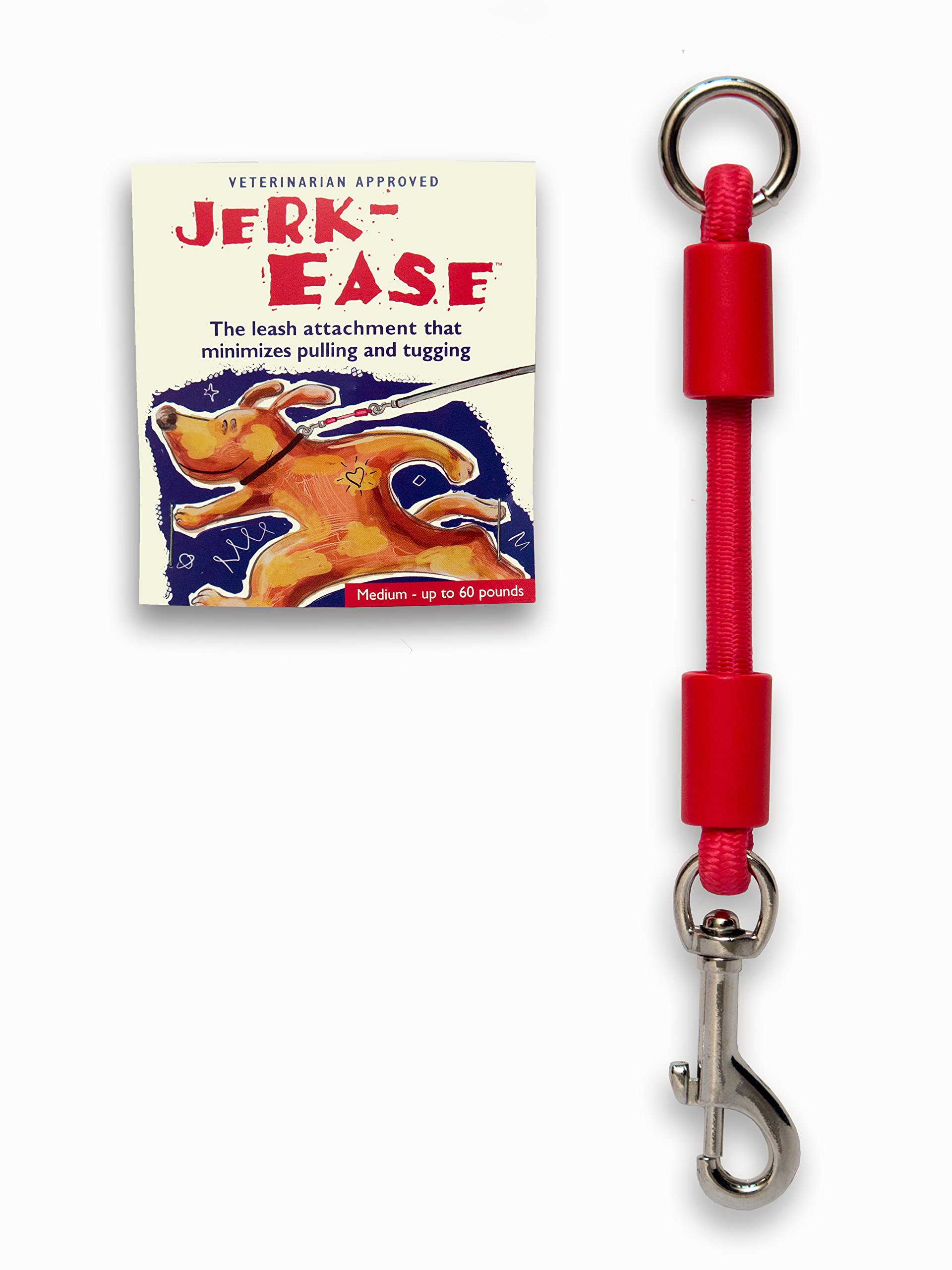 JERK-EASE BUNGEE DOG LEASH EXTENSION – Patented Shock Absorber Attachment Protects You and Your Dogs – Works with ANY Leash & Collar or Harness – a MUST for Retractable Leashes – PICK SIZE/COLOR BELOW