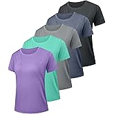 Kinglaman 5/6 Pack Women's Dry Fit Workout Top Short Sleeve Athletic Yoga Tee T-Shirts UPF 50+ UV Sun Protection Swim Shirts
