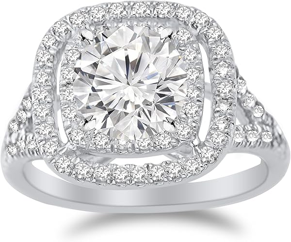 2 6 Carat Cushion Double Row Halo Split Shank Diamond Engagement