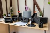 Osco Faux Leather Pen Pot Desk Organizer Black 7.5cm W x 10.5cm H x 8.5cm Dia view 3
