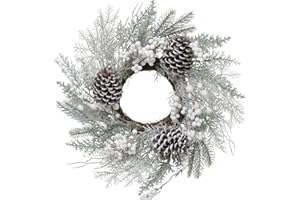 DILATATA Christmas Wreath 16" Candle Wreath with Frost Winter Wreath with Big Pine Cone Glitter Berries Small Christmas Reef for Indoor Outdoor Wreaths for Table Fireplaces Porch Walls Window Wreaths
