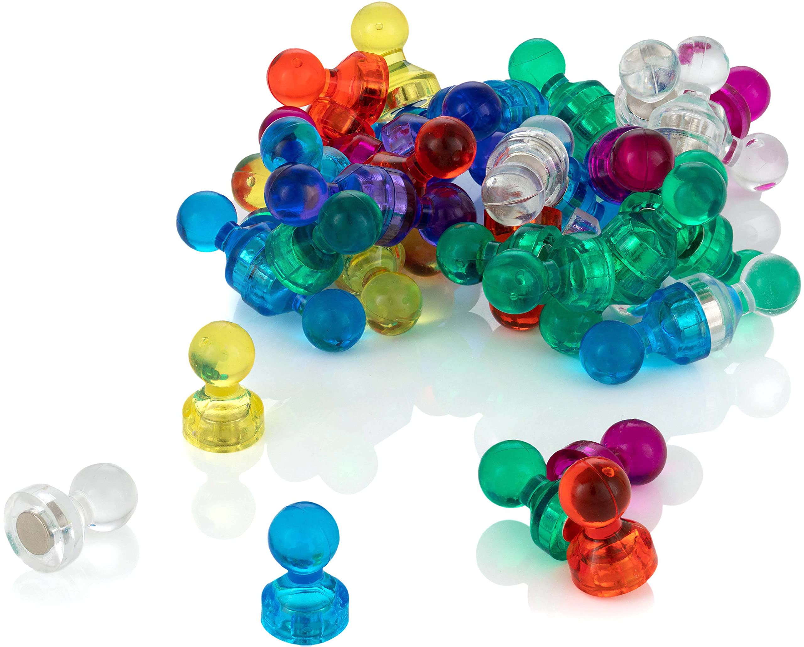 Poppstar Colourful Pin Magnets for Whiteboard, 50x (11 x 17mm) Strong Pin-Shaped Magnets for Fridge, Magnetic Board, incl. Storage Box