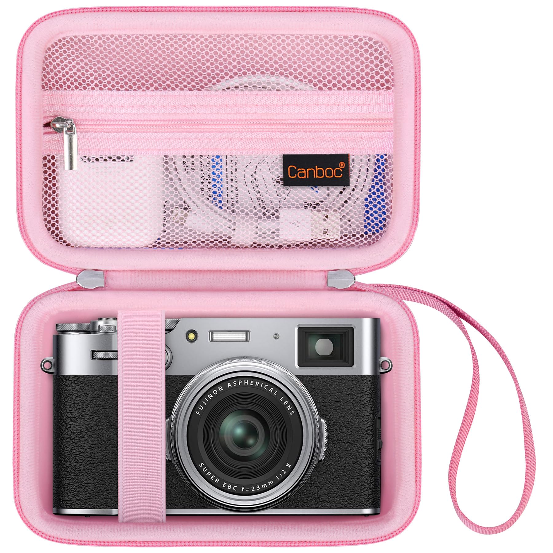 Photo 1 of Canboc Carrying Case for Fujifilm X100VI/ X100V/ X100F/ X100S/ X-E5 Digital Camera, Zipper Mesh Pocket fit USB Cable, Pink (Case Only)