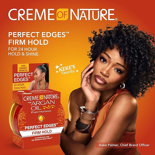 CREME OF NATURE PERFECT EDGES™ FIRM HOLD EDGE CONTROL GEL, 24-HOUR HOLD, NON-FLAKING, FRIZZ CONTROL, SLEEK HAIR GEL, ARGAN OIL EDGE STYLER, 2.25 OZ