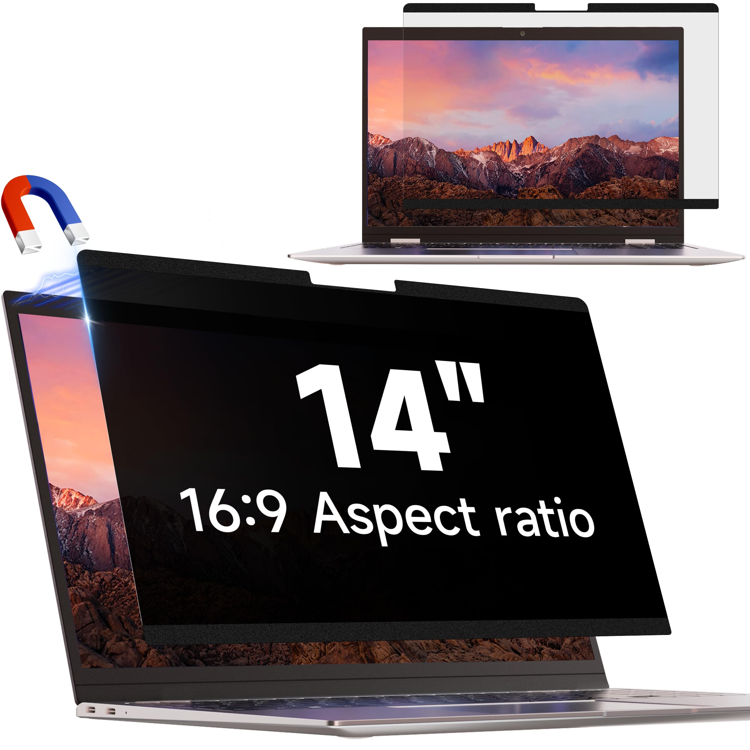 IPROKKO Laptop Privacy Screen 14 Inch for Hp/Dell/Acer/Lenovo/ThinkPad/Asus/Sony, 16:9 Aspect Laptop Shield, Anti Blue Light Glare Filter