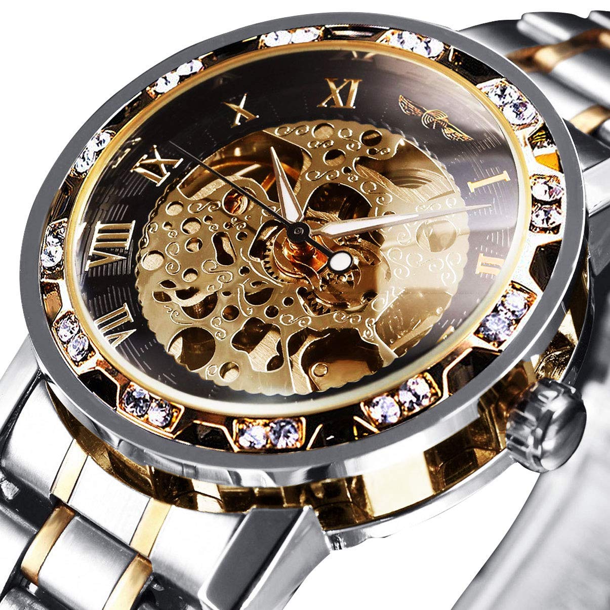 Watches, Men's Watches Mechanical Hand-Winding Skeleton Classic Fashion Stainless Steel Steampunk Dress Watch for Men