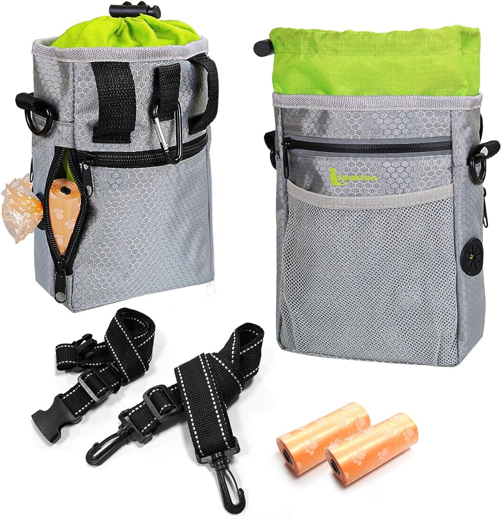 Lanktoo Dog Treat Pouch Bag with Poop Bag Holder Waterproof Gray Green