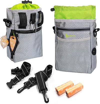 Lanktoo Dog Treat Pouch Bag with Poop Bag Holder Waterproof Gray Green
