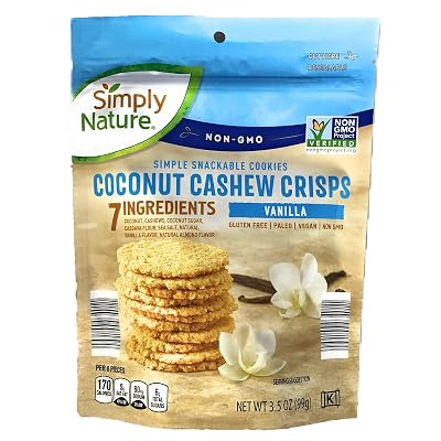 Simply Nature Coconut Cashew Crisps Vanilla Paleo Cookies Vegan Gluten Free Non GMO