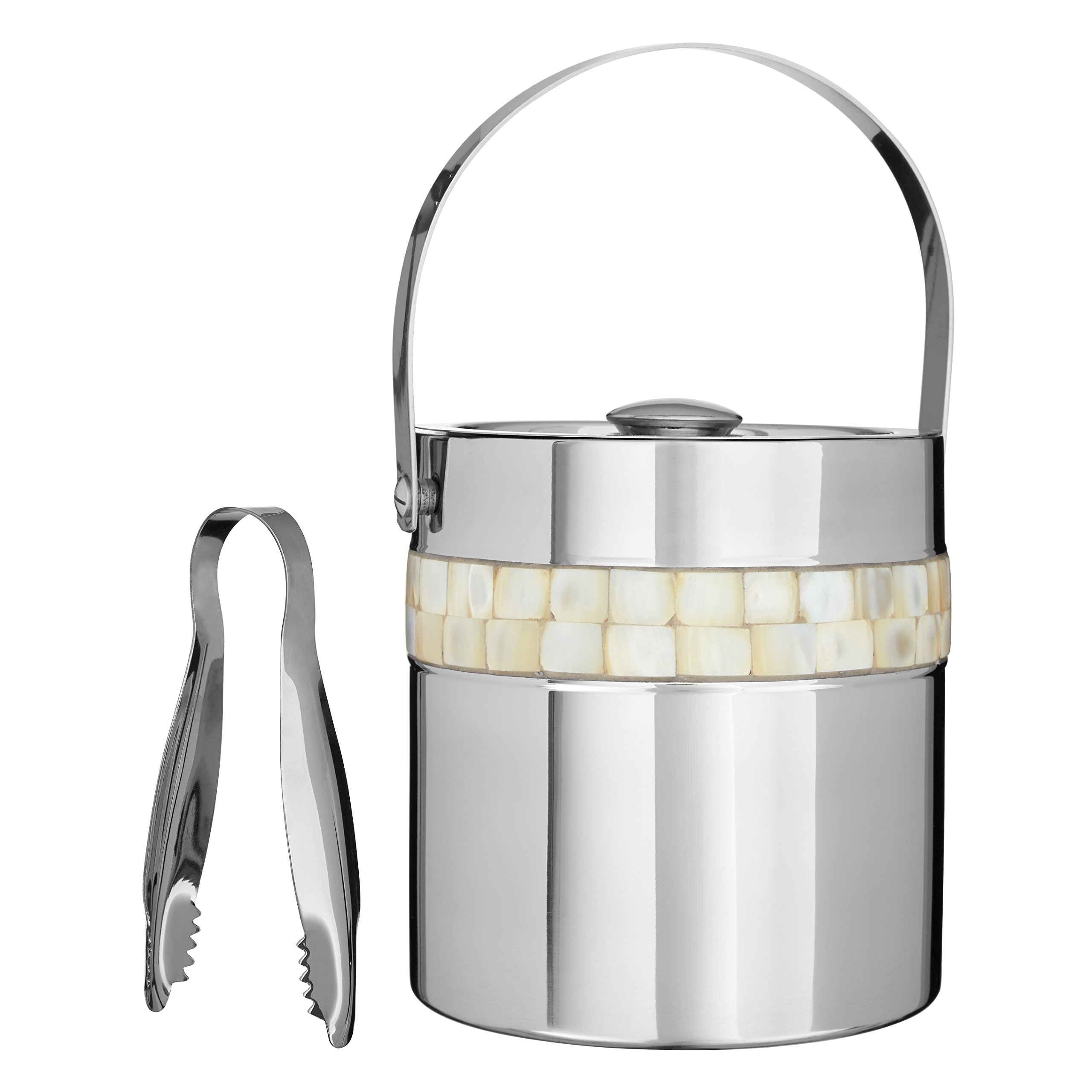 Premier Housewares 507578 Ice Bucket with Mother of Pearl Inlay Design, Silver , 16 x 16 x 17 cm