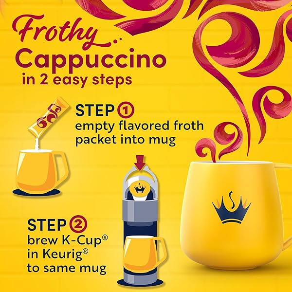 GEVALIA FROTHY 2-STEP ARTIFICIALLY FLAVORED CAPPUCCINO ESPRESSO STYLE K‐CUP COFFEE PODS & FROTH PACKETS KIT, 6 CT. BOX