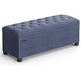 SONGMICS Storage Ottoman Bench, Foot Rest with Legs, 15.7 x 43.3 x 15.7 Inches, End of Bed Bench, Storage Chest, Load up to 660 lb, for Living Room, Bedroom, Entryway, Light Denim Blue ULSF088Q01