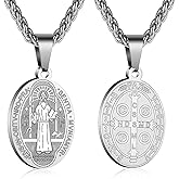P. BLAKE Oval Saint Christopher/Michael/Joseph/Jude/Virgin Mary/Joseph/Francis/Patrick/Anthony/Benedict/Thomas Necklace for Men Women, Stainless Steel Catholic Patron Pendant with Chain 24 Inches