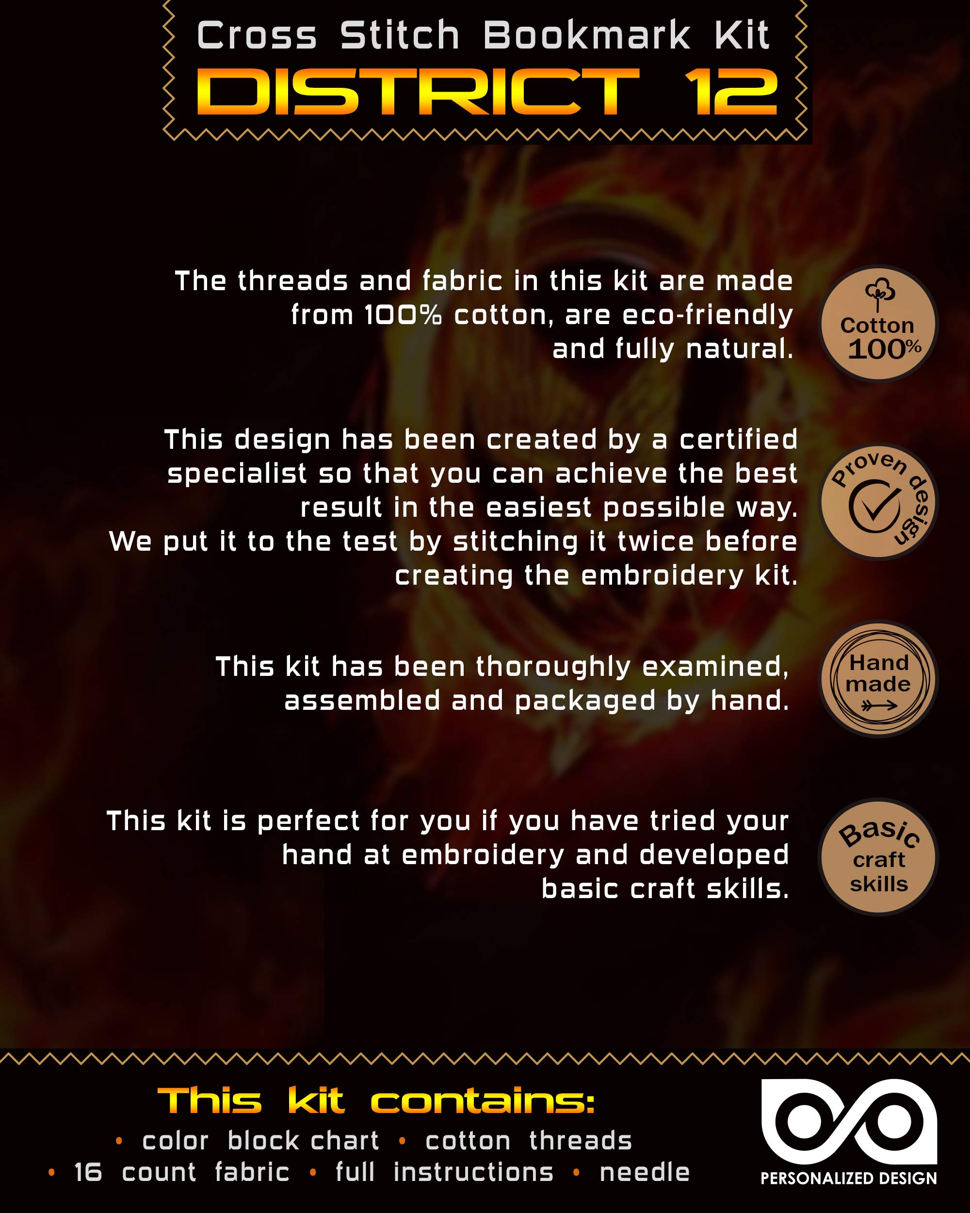 Counted Cross Stitch Kit 'The Hunger Games: District 12' - DIY Hand Embroidery Bookmark with Design Pattern (District 12)