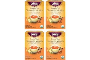 Yogi Tea Honey Chai Turmeric Vitality Tea - 16 Tea Bags per Pack (4 Packs) - Organic Tea to Support Overall Health - Includes Cinnamon Bark, Turmeric Root, Cardamom Pod, Ginger Root & More