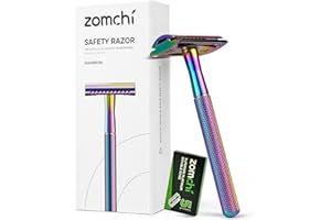 ZOMCHI Double Edge Safety Razor with 5 Safety Razor Blades, Women & Men’s Safety Shaving Razor, Reusable Razor, Plastic Free – Rainbow
