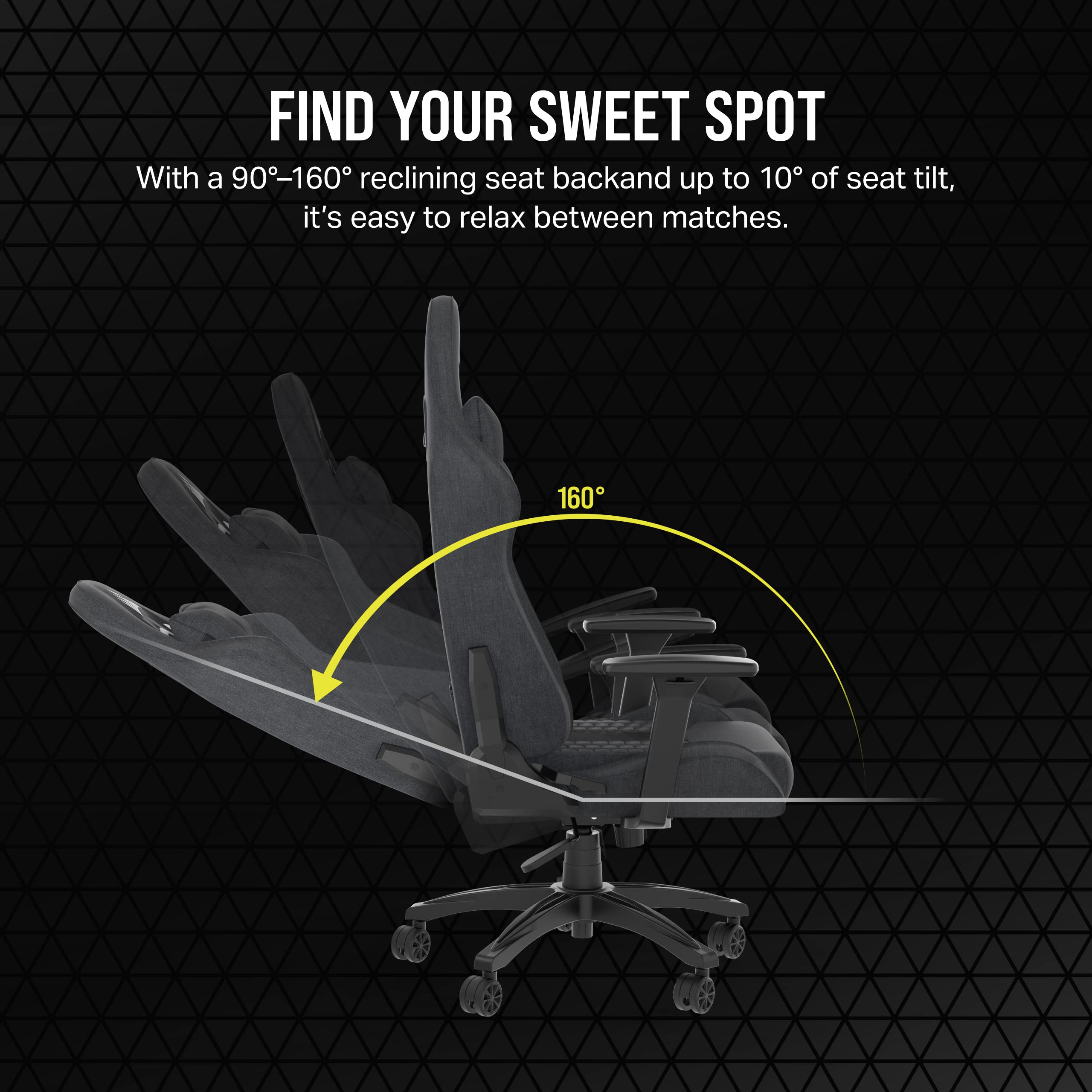 Corsair Tc100 Relaxed Gaming Chair - Fabric - Racing-Inspired Design - Lumbar Pillow - Detachable Memory Foam Neck Pillow - Adjustable Seat Height - Adjustable Armrests - Grey &Amp; Black - View 7