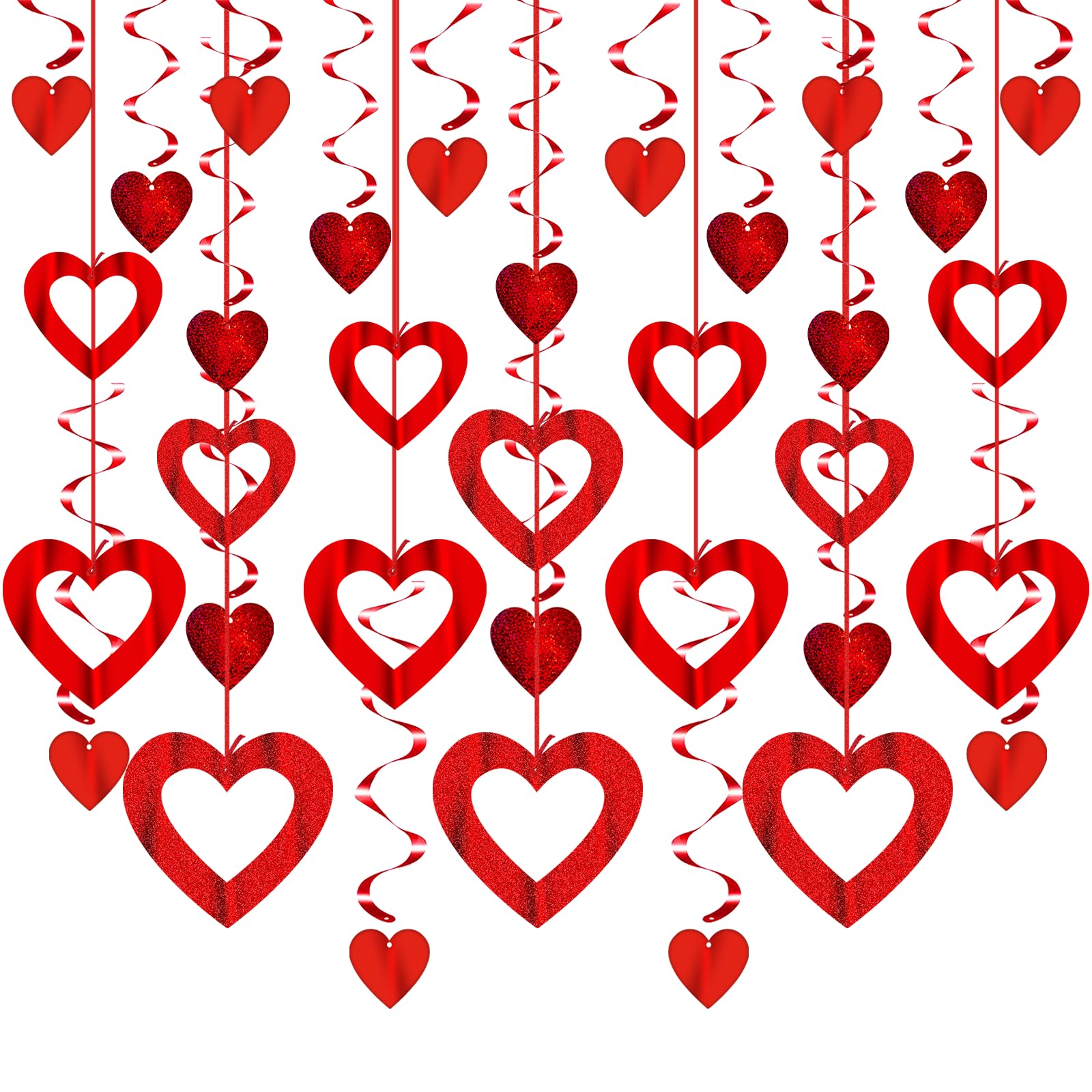 41 Pieces Heart Decorations Hanging, Valentines Decorations Include 21 Pieces of Hollow Heart Decorations and 20 Pieces of Heart-Shaped Swirl Heart Decorations, Suitable for Romantic Decorations